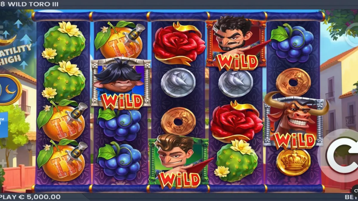 O touro Toro em uma cena vibrante de fiesta espanhola com elementos de jogo de slot.