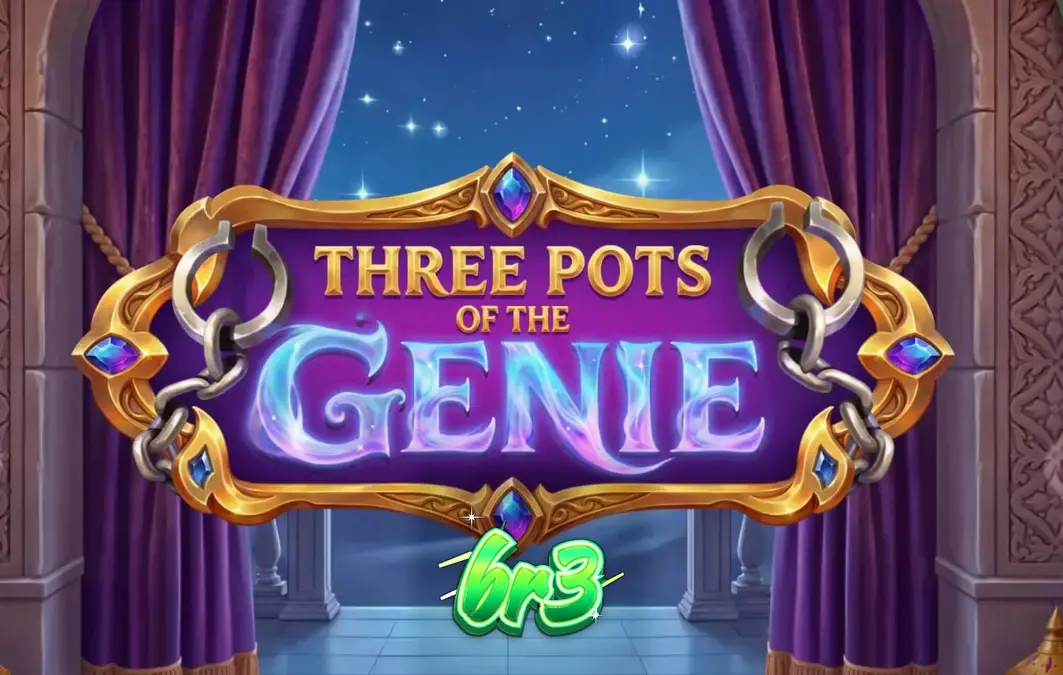 Interface do slot Three Pots of the Genie com potes mágicos e gemas brilhantes
